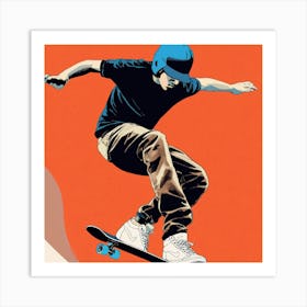 Airborne Elegance Minimalistic Skateboarder Graphic For Stylish Wall Art And Apparel Art Print