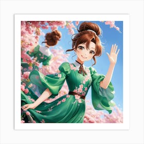 Anime Girl In Green Dress Art Print