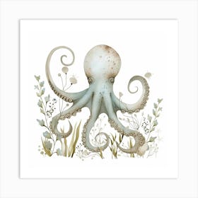 Storybook Style Octopus With Ocean Plants 5 Art Print