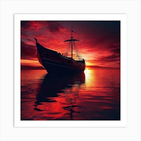 Ship At Sunset 1 Art Print