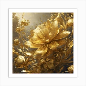 Gold Flowers Art Print