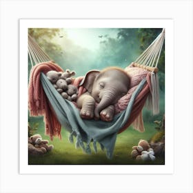 Baby Elephant Sleeping In A Hammock 3 Art Print