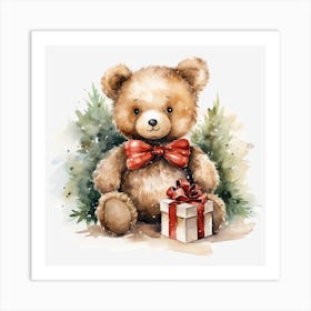 Teddy Bear With Gift Art Print