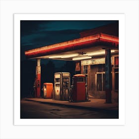 Old Gas Station At Night 1 Art Print