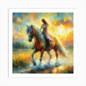 Girl Riding A Horse 4 Art Print