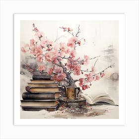 Asian Cherry Blossoms, Ink Lettering Art Print