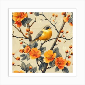 Floral Pattern With Birds And Flowers Art Print