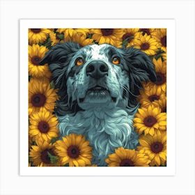 Dog In Sunflowers Art Print