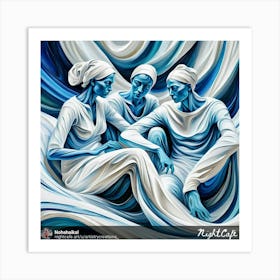 Three Women In Blue 1 Art Print