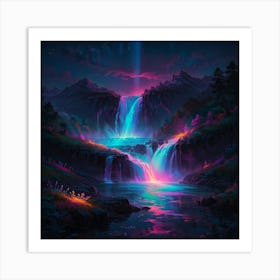 Waterfall At Night 16 Art Print