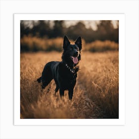 Black German Shepherd Standing In A Field Art Print