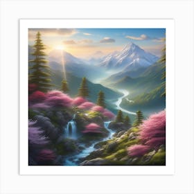 Waterfall In The Mountains 1 Art Print