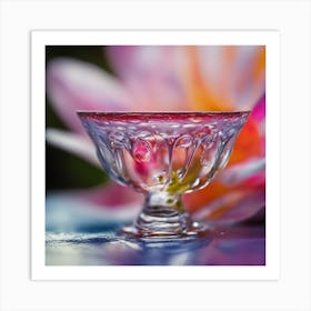 A Close Up Of A Delicate Cup On A Vibrant Flower Petal, Showcasing Its Reflective Surface And Intric Art Print