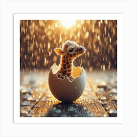 Baby Giraffe In The Rain Art Print