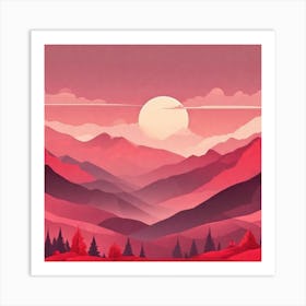 Misty mountains background in red tone 81 Art Print