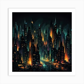 Abstract Depiction Of A City At Night With Bright Ligh 1 Art Print