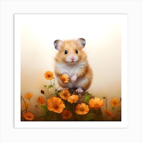 Hamster Amongst Orange Flowers 2 Art Print