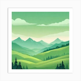 Misty mountains background in green tone 91 Art Print