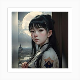 Asian Girl With Long Hair Art Print