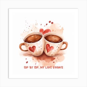 Coffee Cups Love Hearts Valentine Art Print