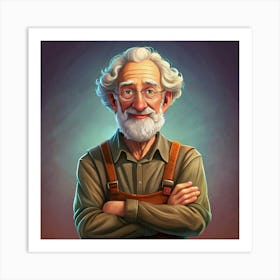 A Portrait Of A Smiling Old Man With A White Beard Art Print