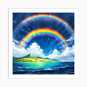 Rainbow Over The Ocean, A Rainbow Emerging After A Storm Symbolizing Hope And New Beginnings Art Print