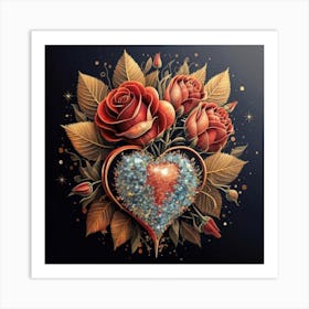 Heart and beautiful red rose 13 Art Print