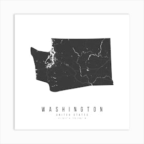 Washington Mono Black And White Modern Minimal Street Map Square Art Print
