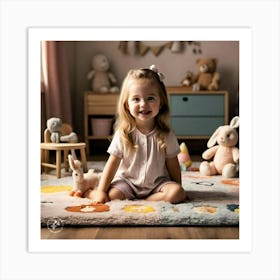 Little Girl Sitting On Rug Art Print