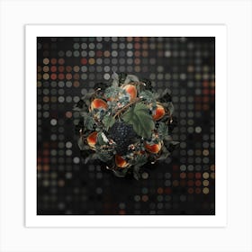 Vintage Black Canaiolo Fruit Wreath on Dot Bokeh Pattern Art Print