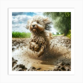 Dog Running In Mud 2 Art Print