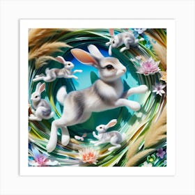 Rabbits In The Grass 1 Art Print