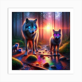 Mystical Forest Wolves Seeking Mushrooms and Crystals 5 Art Print