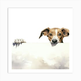 Dog Peeking Over A Sign 1 Art Print