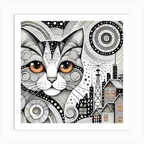 Slate Runner City Cat Art Print