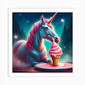 Unicorn Eating Ice Cream Art Print