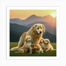 Golden Retriever Family Art Print