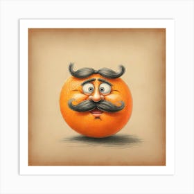 Orange With Mustache 6 Art Print