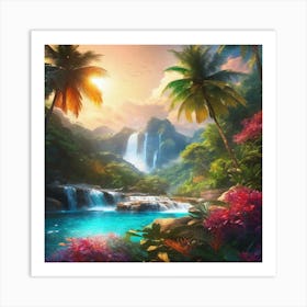 Waterfall In The Jungle 4 Art Print