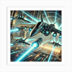 A Futuristic Sci Fi Scene Showcasing High Speed Ha Art Print