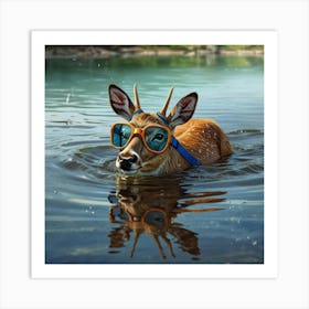 Deer Swimming In The Water Art Print