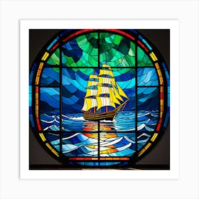 Sailing Ship Stained Glass Window Art Print