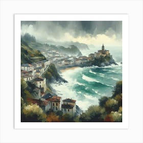 Seascape Painting With Rain Art Print