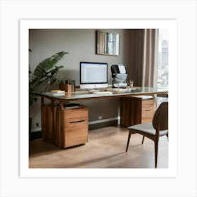 A Photo Of A Modern Office Desk With A Computer Mo (6) Art Print