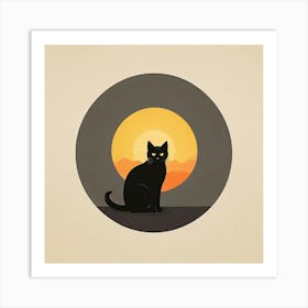 Black Cat At Sunset Art Print