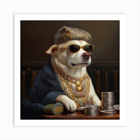 Dog With Money Art Print