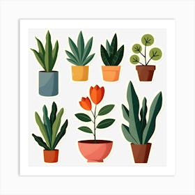 Set Of Plants In Pots Art Print