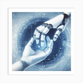 Robot And Human Hand Art Print