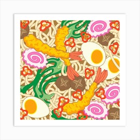 TEMPURA UDON Japanese Noodle Soup with Shrimp Tempura Egg Fish Cake Veggies Food Kitchen Art Print