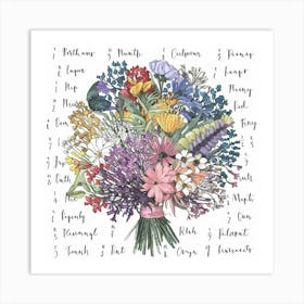 Birth flowers family bouquet 12 Art Print